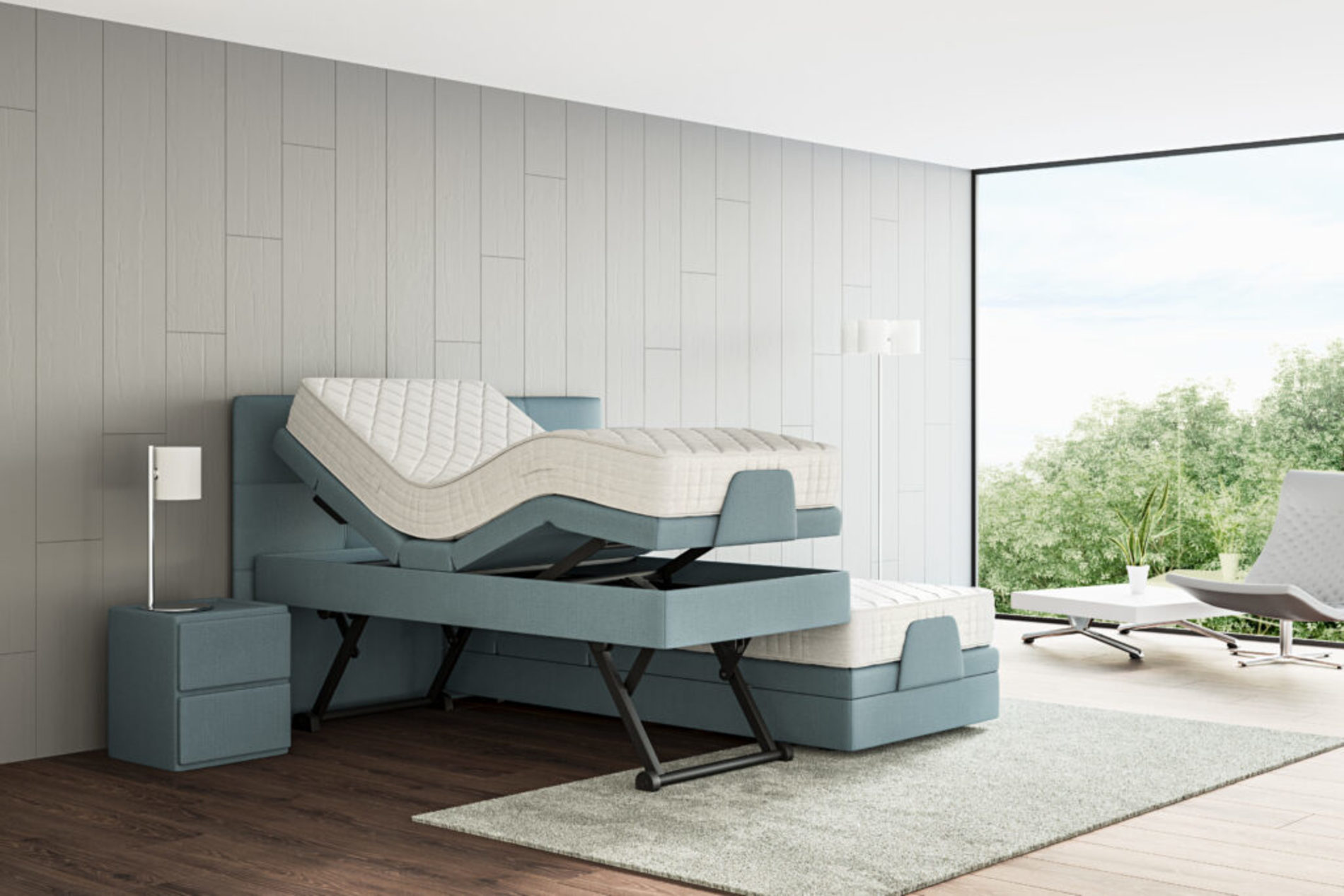 Philrouge - Schweizer Schlafkompetenz - Gesamtes Bett motorisch hoch gefahren